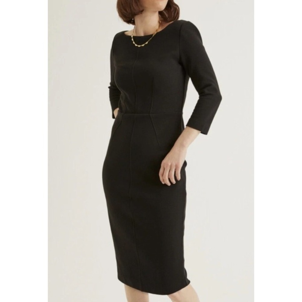Boden Aurelia Ottoman Black Ribbed Dress Cotton Blend Stretch Pencil Sheath 8P